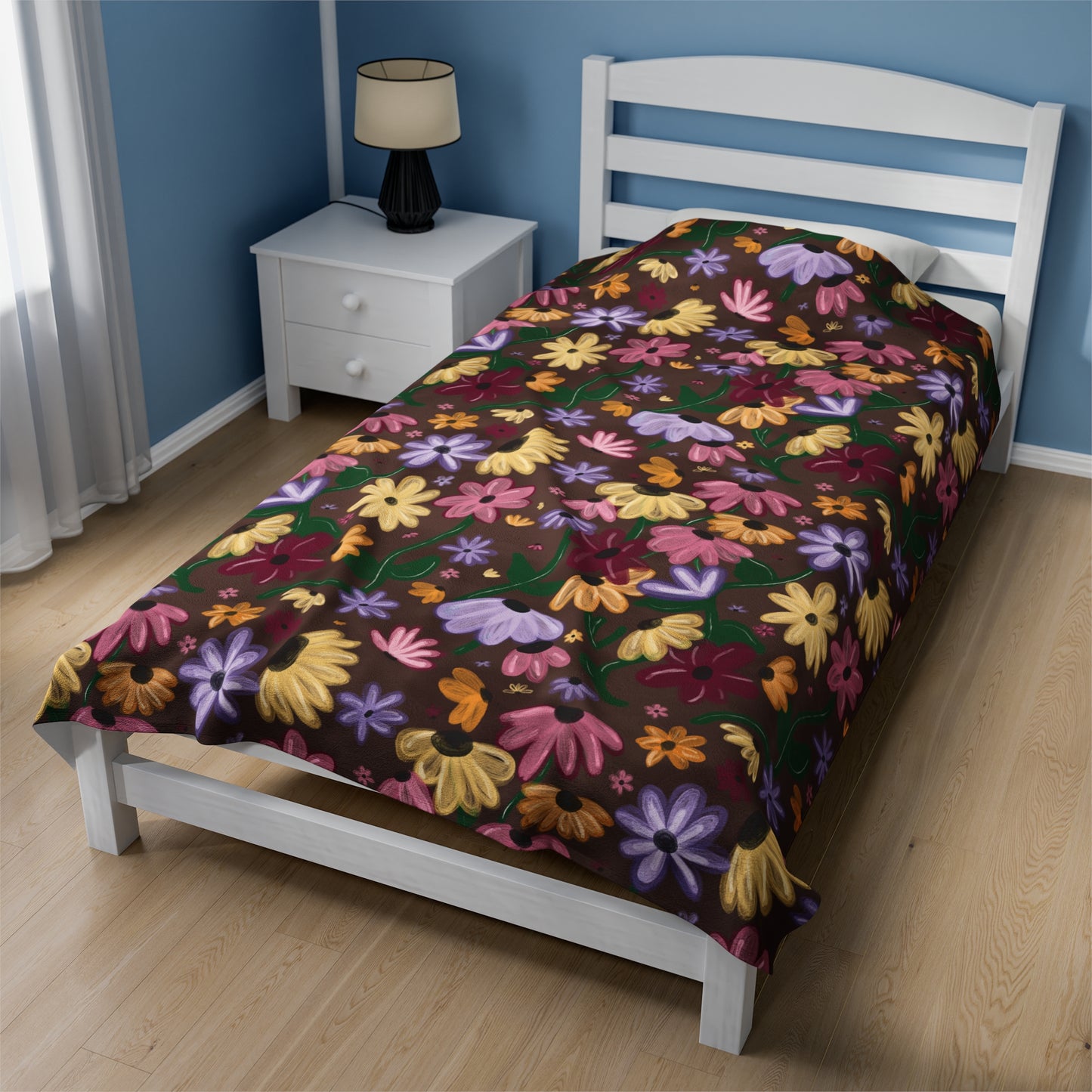 Acoustic Piano Floral Lightweight Velveteen Plush Blanket