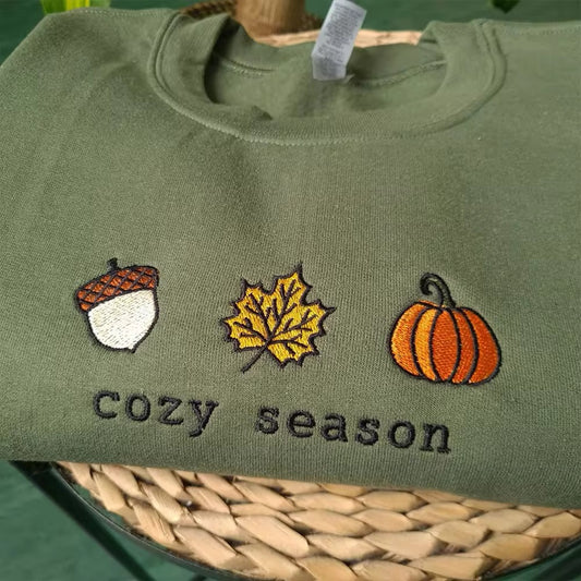 Cozy Season Embroidered Fall Sweatshirt