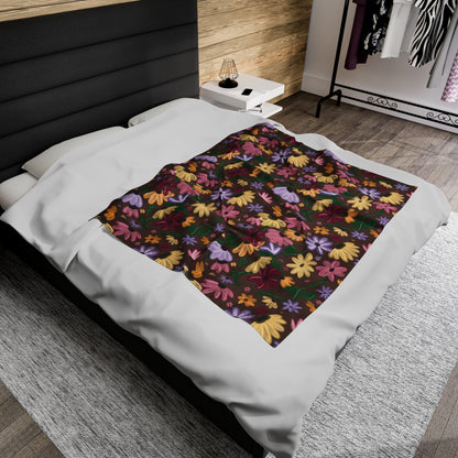 Acoustic Piano Floral Lightweight Velveteen Plush Blanket