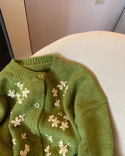 Green Flower Patch Cardigan