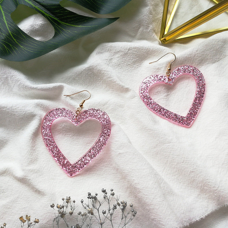 Glittery Pink Heart Earrings