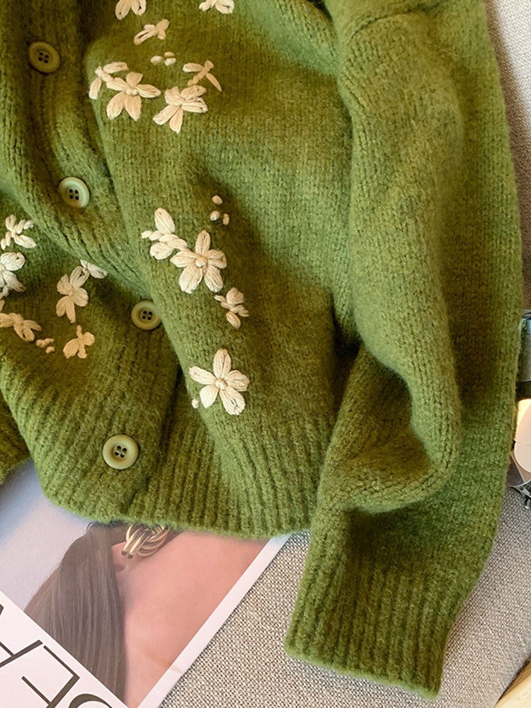 Green Flower Patch Cardigan