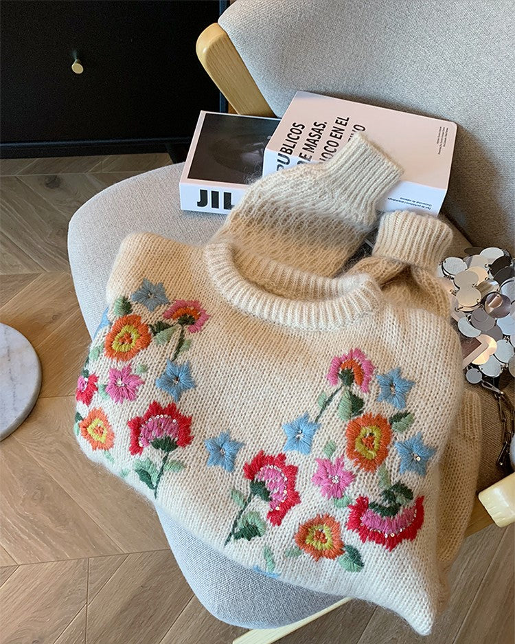 Floral Embroidery Autumn Sweater