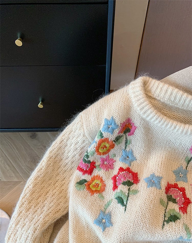 Floral Embroidery Autumn Sweater