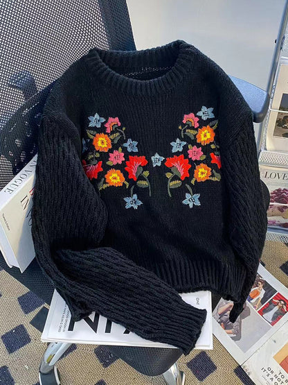 Floral Embroidery Autumn Sweater