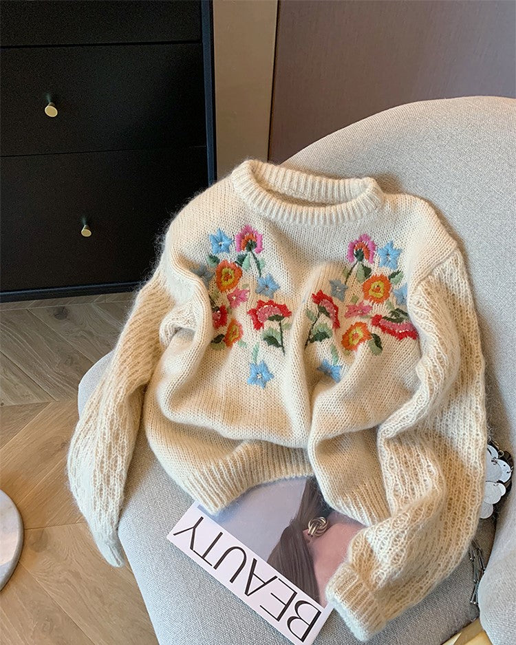 Floral Embroidery Autumn Sweater