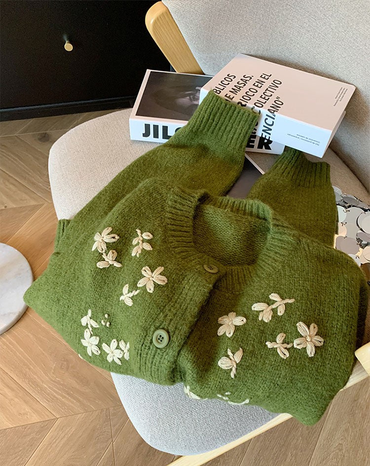 Green Flower Patch Cardigan